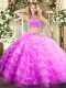 Modest Floor Length Two Pieces Sleeveless Lilac Quinceanera Gowns Backless