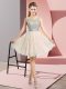 Champagne Empire Lace Scoop Cap Sleeves Beading Mini Length Backless Evening Dress