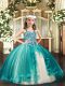 Fashion Teal Straps Neckline Beading Child Pageant Dress Sleeveless Lace Up