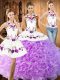 Lilac Fabric With Rolling Flowers Lace Up 15 Quinceanera Dress Sleeveless Floor Length Embroidery