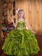 Admirable Olive Green Little Girls Pageant Dress Sweet 16 and Quinceanera with Embroidery and Ruffles Straps Sleeveless Lace Up