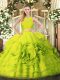 Sleeveless Floor Length Ruffles Zipper Ball Gown Prom Dress with Yellow Green