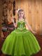 Simple Sleeveless Organza Floor Length Lace Up Child Pageant Dress in Green with Embroidery