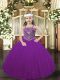 Customized Ball Gowns Evening Gowns Purple Straps Tulle Sleeveless Floor Length Lace Up