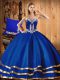 Top Selling Sleeveless Floor Length Embroidery Lace Up Sweet 16 Dresses with Blue