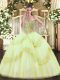 Sumptuous Sleeveless Tulle Floor Length Lace Up Sweet 16 Quinceanera Dress in Yellow Green with Beading and Appliques