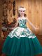 Fashionable Teal Ball Gowns Tulle Straps Sleeveless Embroidery Floor Length Lace Up Little Girls Pageant Dress Wholesale