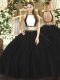 Black Vestidos de Quinceanera Military Ball and Sweet 16 and Quinceanera with Ruching Halter Top Sleeveless Backless