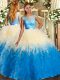 Floor Length Multi-color Quince Ball Gowns Tulle Sleeveless Lace and Ruffles