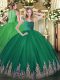 Turquoise Tulle Lace Up Straps Sleeveless Floor Length Quinceanera Gowns Beading and Appliques