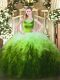 Free and Easy Yellow Green Ball Gowns Beading and Ruffles Quince Ball Gowns Side Zipper Tulle Sleeveless Floor Length