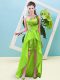 Cheap Yellow Green Elastic Woven Satin and Sequined Lace Up Prom Gown Sleeveless High Low Beading and Sequins