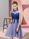 Lavender Empire Tulle High-neck Sleeveless Appliques Knee Length Lace Up Bridesmaid Dress