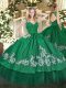 Dark Green Taffeta Backless Sweet 16 Dresses Sleeveless Floor Length Beading and Lace and Appliques