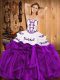 On Sale Eggplant Purple Sleeveless Embroidery and Ruffles Floor Length 15 Quinceanera Dress