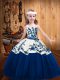 Eye-catching Embroidery Little Girl Pageant Dress Blue Lace Up Sleeveless Floor Length