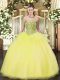Yellow Ball Gowns Sweetheart Sleeveless Tulle Floor Length Lace Up Beading and Ruffles Sweet 16 Dresses