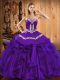 Enchanting Purple Sweet 16 Dress Military Ball and Sweet 16 and Quinceanera with Embroidery and Ruffles Sweetheart Sleeveless Lace Up