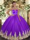 High End Sweetheart Sleeveless Lace Up Quince Ball Gowns Eggplant Purple Tulle