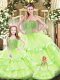 Modern Yellow Green Ball Gowns Beading and Ruffled Layers Quinceanera Dresses Lace Up Tulle Sleeveless Floor Length