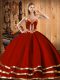 Extravagant Wine Red Organza Lace Up Sweetheart Sleeveless Floor Length Quinceanera Gown Embroidery and Bowknot