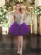 Sumptuous Beading and Ruffles Prom Evening Gown Purple Zipper Sleeveless Mini Length