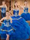 Embroidery and Ruffles Vestidos de Quinceanera Blue Lace Up Sleeveless Floor Length