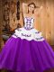 Affordable Sleeveless Satin and Organza Floor Length Lace Up Quinceanera Gown in Eggplant Purple with Embroidery