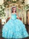 Fantastic Appliques and Ruffled Layers Pageant Dresses Light Blue Lace Up Sleeveless Floor Length