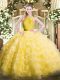 Yellow Ball Gowns Scoop Sleeveless Organza Floor Length Zipper Ruffled Layers 15 Quinceanera Dress