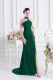 High Class Dark Green Lace Up Halter Top Beading Prom Dress Elastic Woven Satin Sleeveless Sweep Train