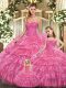 Smart Ball Gowns Sweet 16 Dresses Rose Pink Sweetheart Organza Sleeveless Floor Length Lace Up