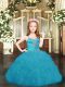 Aqua Blue Lace Up Little Girls Pageant Dress Beading and Ruffles and Pick Ups Sleeveless Floor Length