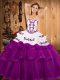 Delicate Ball Gowns Sleeveless Fuchsia Quinceanera Dress Sweep Train Lace Up