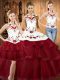 Simple With Train Three Pieces Sleeveless Wine Red Quinceanera Gown Sweep Train Lace Up