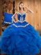 Fashionable Sleeveless Lace Up Floor Length Embroidery and Ruffles Quinceanera Gowns