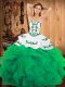 Green Ball Gowns Strapless Sleeveless Satin and Organza Floor Length Lace Up Embroidery and Ruffles Sweet 16 Dress