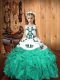 Turquoise Ball Gowns Organza Straps Sleeveless Embroidery and Ruffles Floor Length Lace Up Little Girls Pageant Dress
