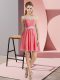 Empire Prom Evening Gown Watermelon Red Scoop Chiffon Cap Sleeves Mini Length Lace Up