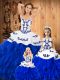 Floor Length Royal Blue Vestidos de Quinceanera Lace Sleeveless Embroidery and Ruffles