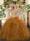 Charming Brown Tulle Lace Up Sweetheart Sleeveless Floor Length Sweet 16 Dress Beading