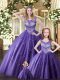 Excellent Eggplant Purple Ball Gowns Tulle Scoop Sleeveless Beading Floor Length Lace Up 15 Quinceanera Dress