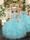 Light Blue Straps Lace Up Beading and Ruffles Kids Formal Wear Sleeveless