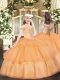 Orange Little Girls Pageant Dress Wholesale Party and Quinceanera with Beading and Ruffled Layers Off The Shoulder Sleeveless Lace Up