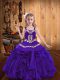 Popular Organza Straps Sleeveless Lace Up Embroidery and Ruffles Pageant Dress Toddler in Purple