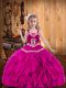Fuchsia Lace Up Pageant Dress for Teens Embroidery and Ruffles Sleeveless Floor Length