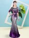 Modern Floor Length Zipper Evening Dress Multi-color for Prom and Party with Sequins and Belt