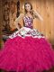Amazing Sleeveless Lace Up Floor Length Embroidery and Ruffles Sweet 16 Dress