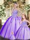Purple Tulle Lace Up Sweetheart Sleeveless Floor Length Quince Ball Gowns Beading