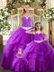 Sweetheart Sleeveless Lace Up 15 Quinceanera Dress Purple Tulle